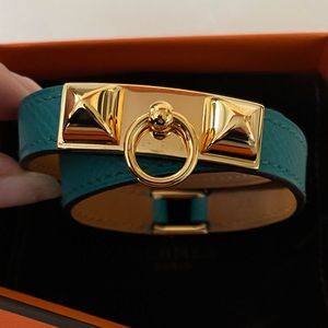Authentic HERMES Epsom Rivale Double Tour Bracelet XS Bleu Paon